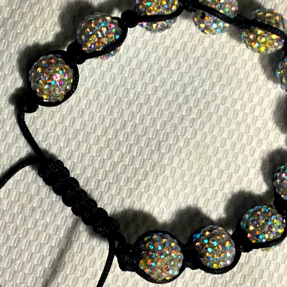 RARE FIND!!  Rhinestone Shamballa Bracelet with Black Cord - Picture 2 of 8